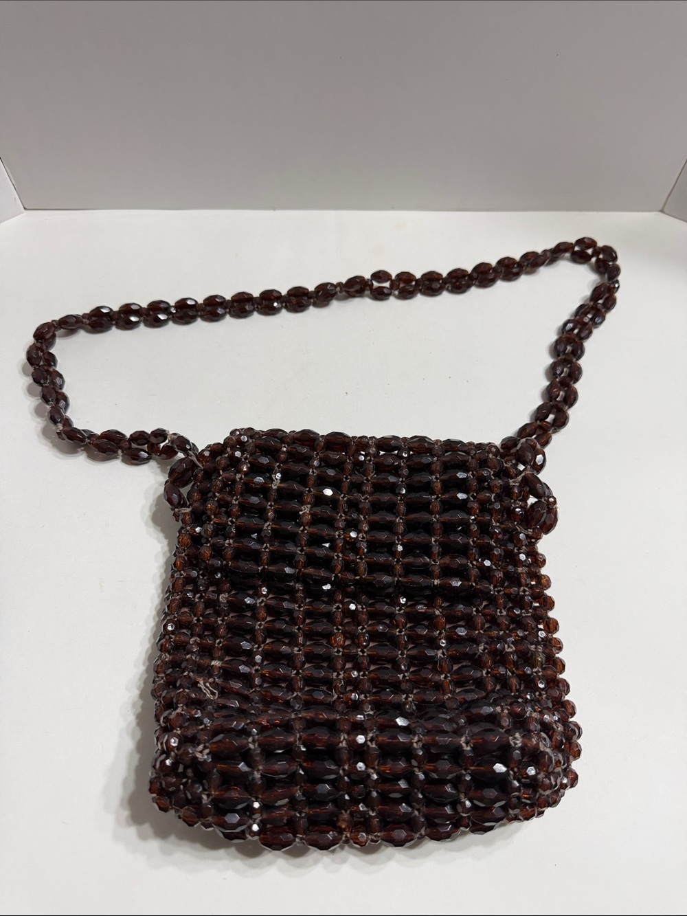 Vintage Beaded Dark Brown Crossbody Purse made in Japan by Goldco